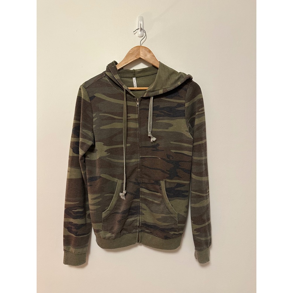 Z Supply Zip Up Hoodie Green and Brown Camouflage | Size Small